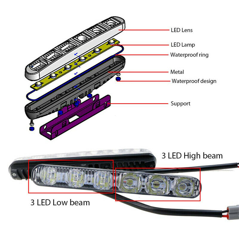 6 LED Daytime Running Lights Car Driving DRL Fog Lamp Light 12V Super White UK E