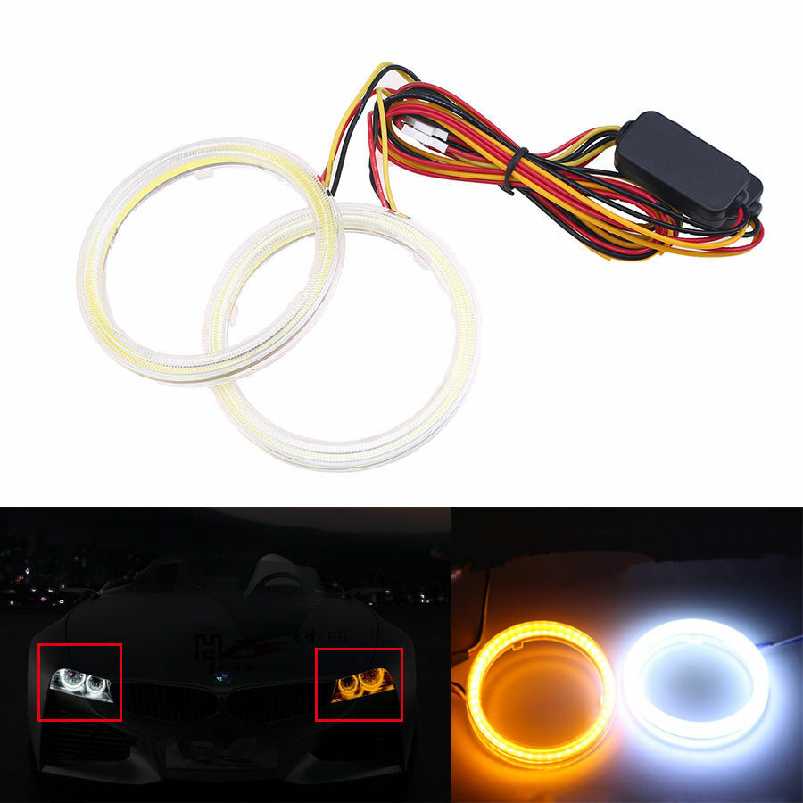 LED Headlight Rings Halo Angel Eyes White + Amber Indicator DRL Switchback