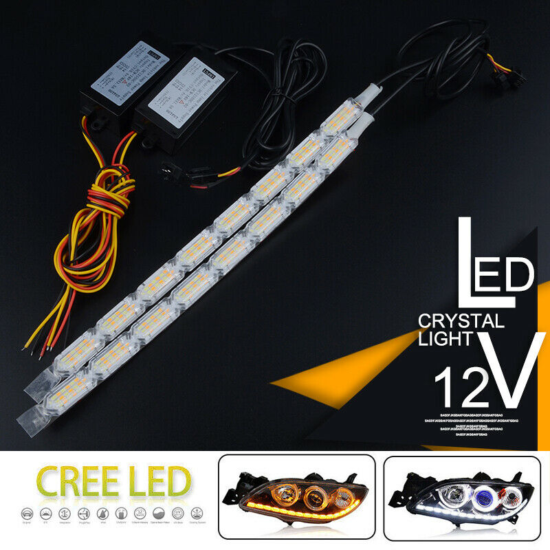 2x Crystal Switchback Flowing LED Strip Light Sequential Turn Signal DRL light