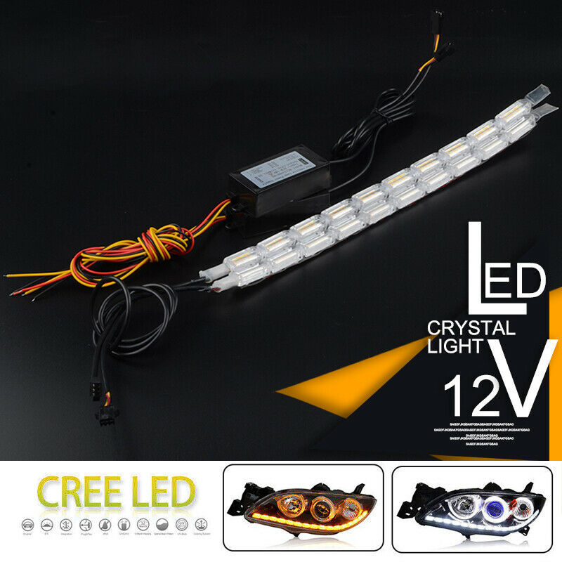 2x Crystal Switchback Flowing LED Strip Light Sequential Turn Signal DRL light