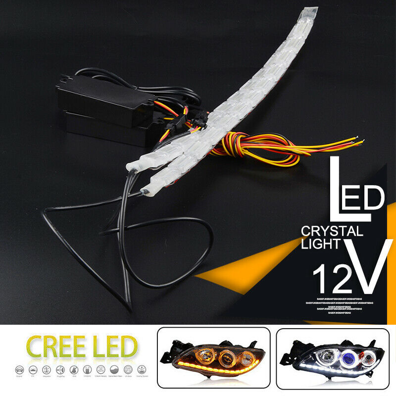 2x Crystal Switchback Flowing LED Strip Light Sequential Turn Signal DRL light