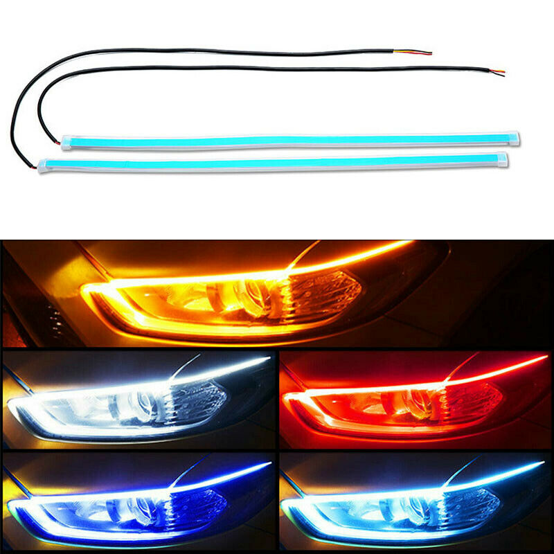 2xSequential LED Strip Turn Signal Indicator DRL Daytime Running Light for Auto