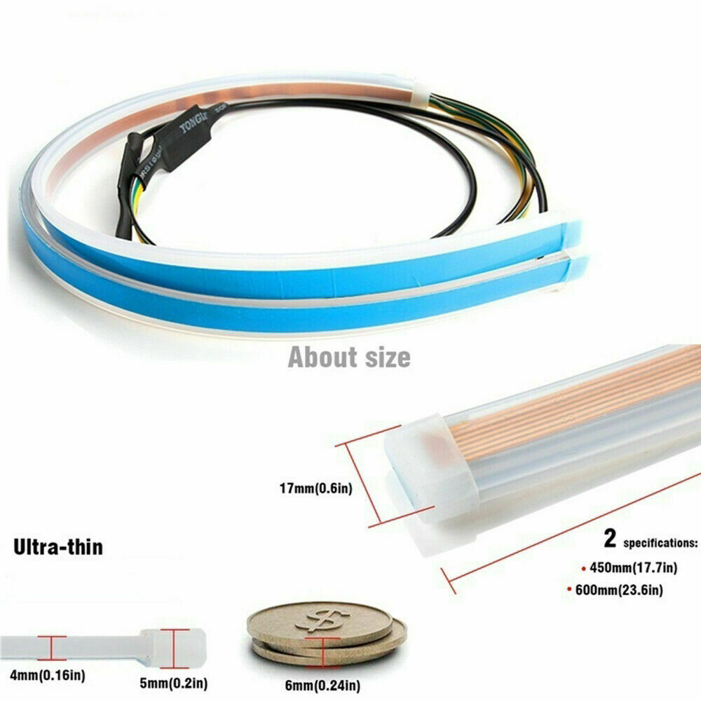 2xSequential LED Strip Turn Signal Indicator DRL Daytime Running Light for Auto