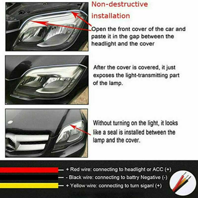 2xSequential LED Strip Turn Signal Indicator DRL Daytime Running Light for Auto