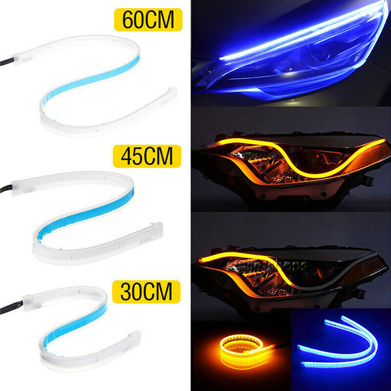 2xSequential LED Strip Turn Signal Indicator DRL Daytime Running Light for Auto