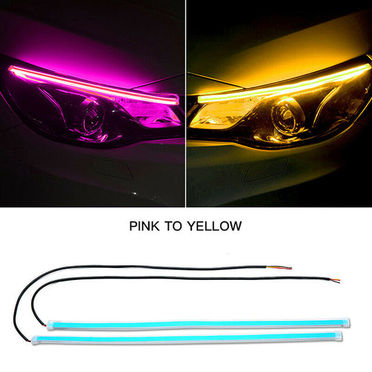 2xSequential LED Strip Turn Signal Indicator DRL Daytime Running Light for Auto
