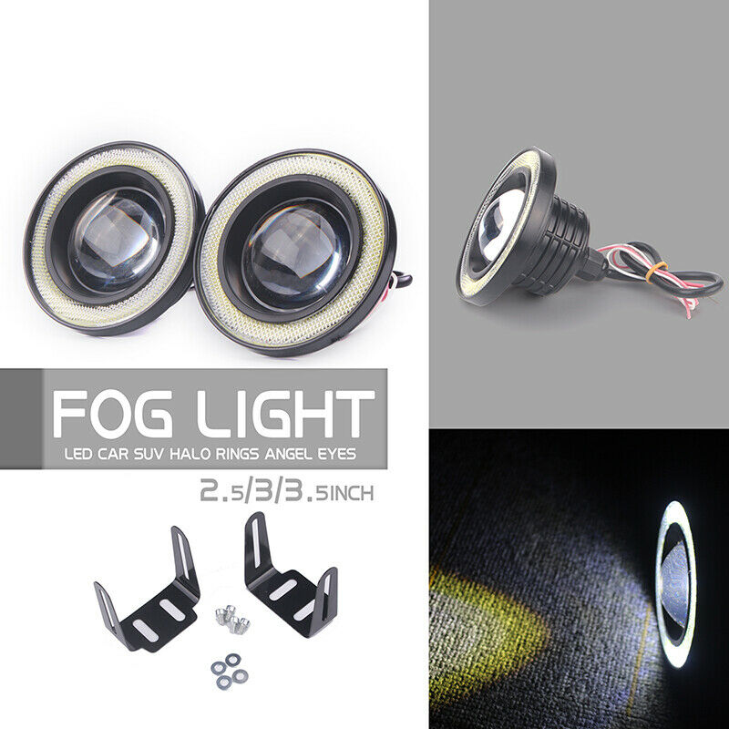 Angel Eyes Halo Auto Car Fog Lights Lamp Projector DRL COB LED Bulbs Universal