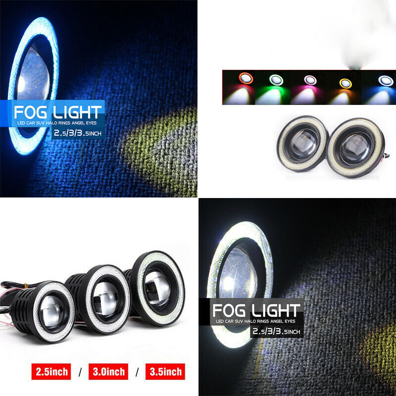 64/76/89mm Angel Eyes Halo Car Fog Lights Lamp Projector DRL COB LED Bulbs UK 2X