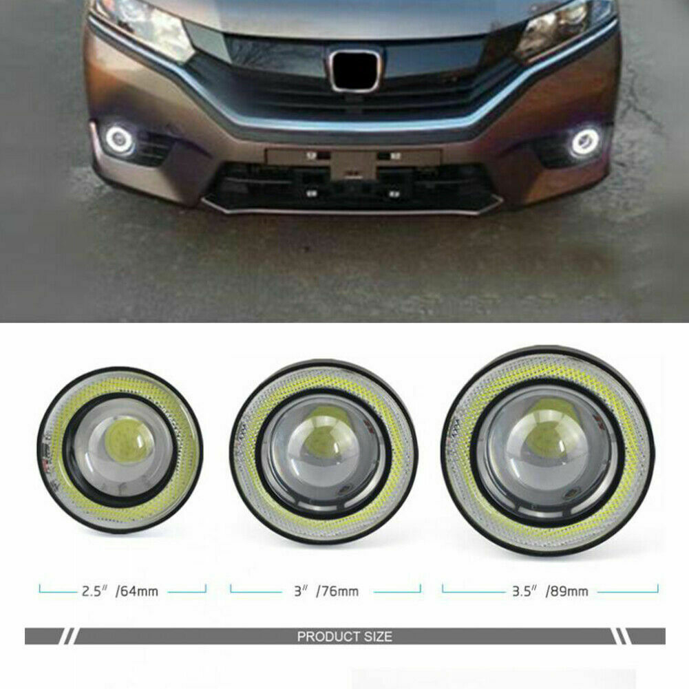 64/76/89mm Angel Eyes Halo Car Fog Lights Lamp Projector DRL COB LED Bulbs UK 2X