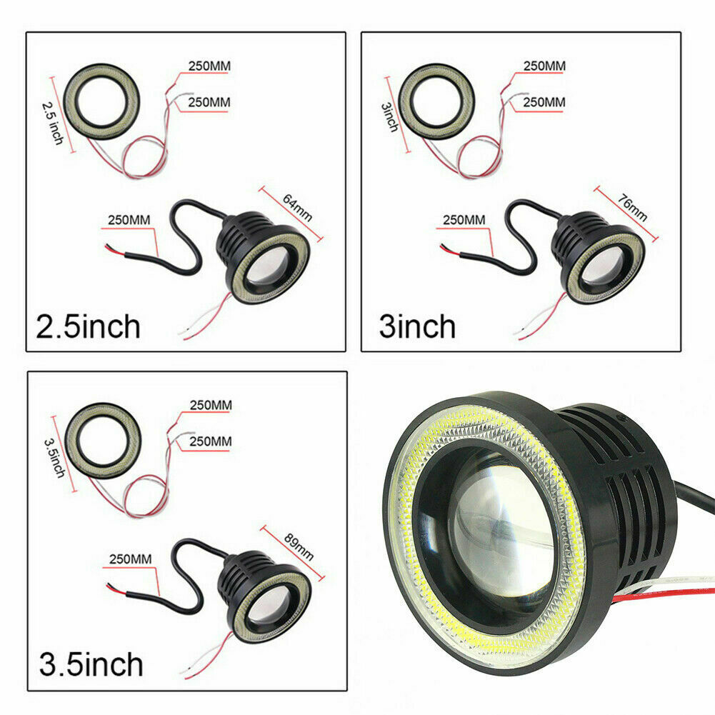 64/76/89mm Angel Eyes Halo Car Fog Lights Lamp Projector DRL COB LED Bulbs UK 2X