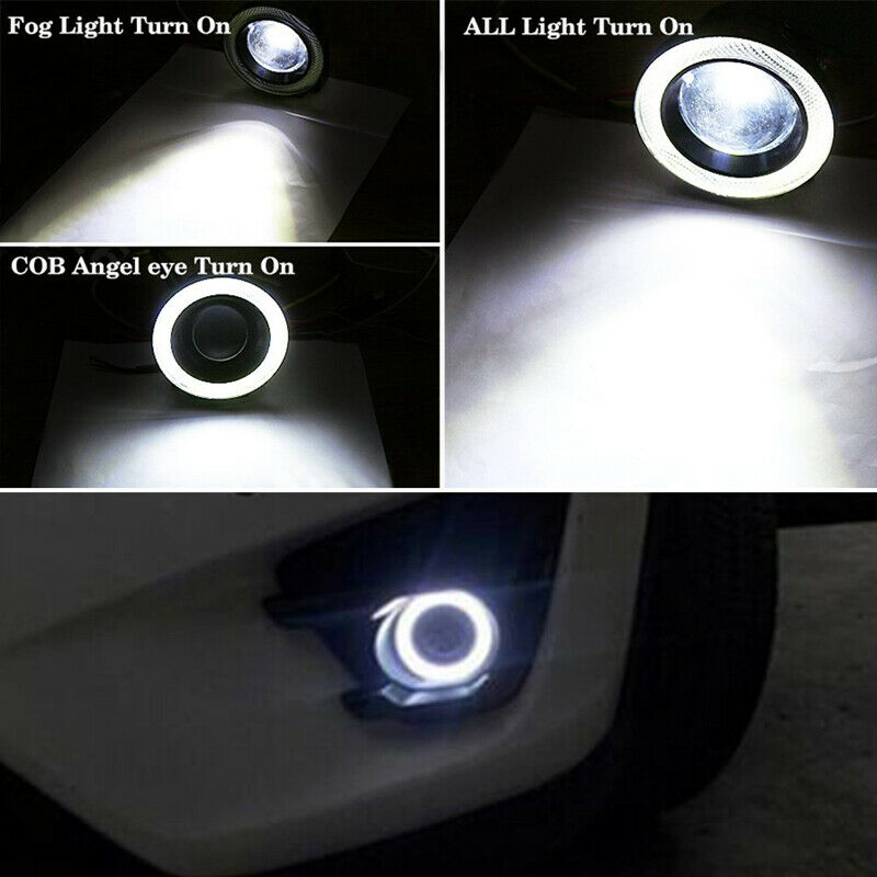 64/76/89mm Angel Eyes Halo Car Fog Lights Lamp Projector DRL COB LED Bulbs UK 2X