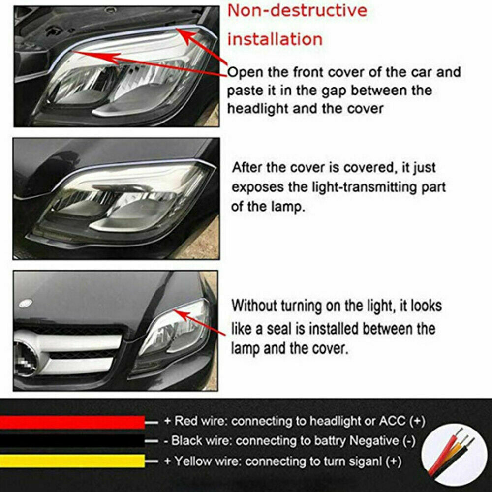 Pair Ultra Thin DRL Car Tube LED Strip Daytime Running Light Headlight UK e1