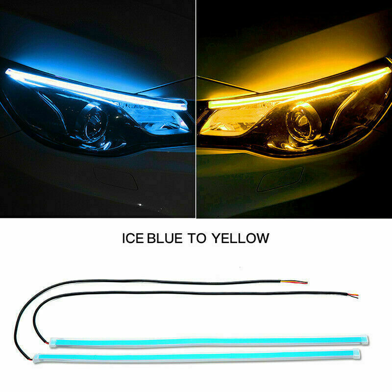 Pair Ultra Thin DRL Car Tube LED Strip Daytime Running Light Headlight UK e1
