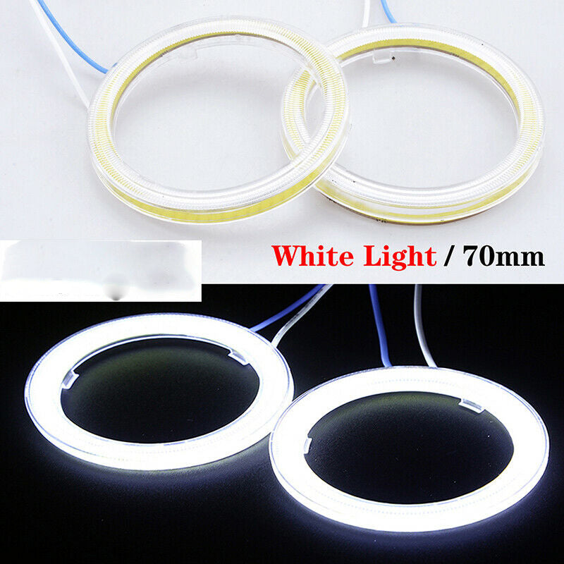 70MM COB LED Ring Angel Eye Halo Headlight Lamp Cover White Light Universal e2