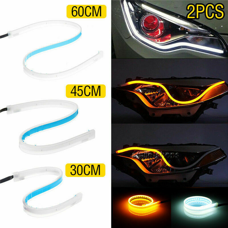 2 x Car LED DRL Daytime Running Light Flexible Tube Strip Red Blue Yellow White
