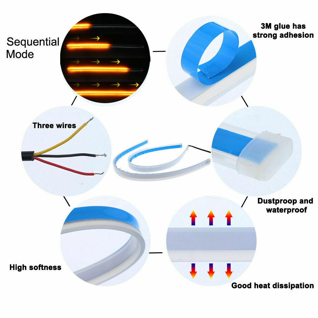 2 x Car LED DRL Daytime Running Light Flexible Tube Strip Red Blue Yellow White