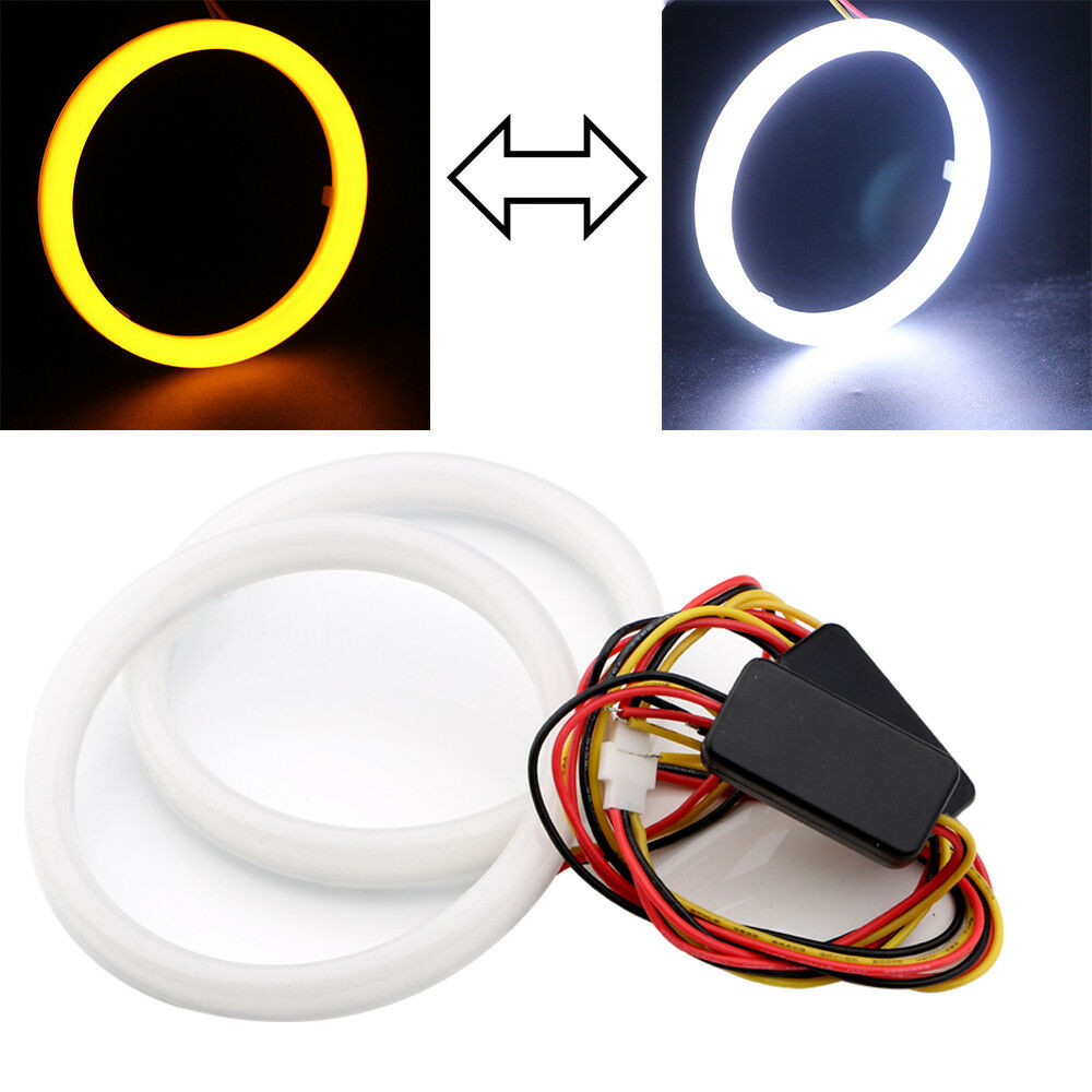 60/70/80MM White+Amber Switchback 102SMD Halo Ring Angel Eyes LED Lights 12V