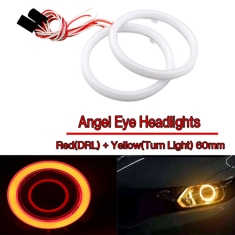 60/70/80MM White+Amber Switchback 102SMD Halo Ring Angel Eyes LED Lights 12V