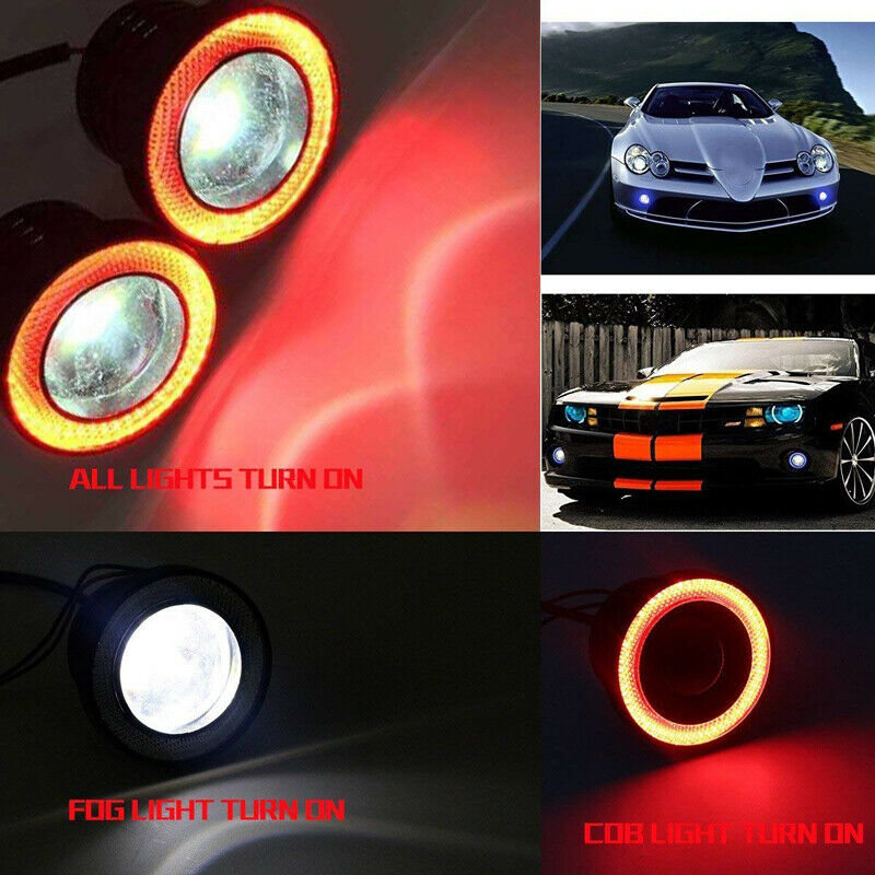 2pcs 2.5'' COB LED Angel Eyes Car DRL Fog Light Lens Projector Halo Fog Lamp