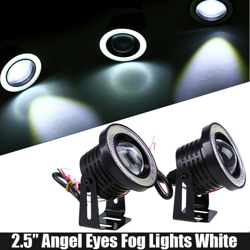 64-89mm Angel Eyes Halo Car Fog Lights Lamp Projector DRL COB LED Bulbs White AE