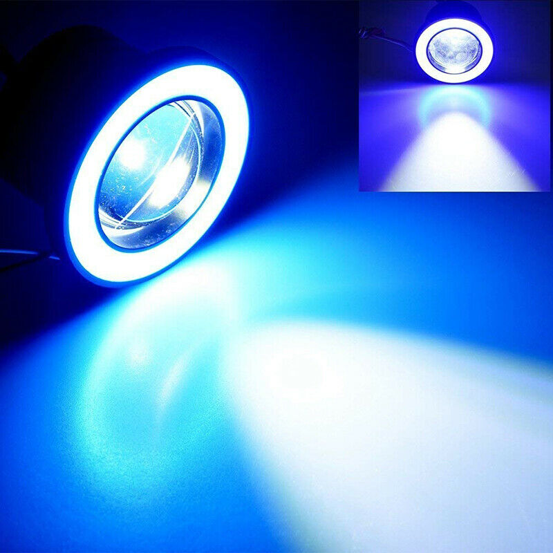 64-89mm Angel Eyes Halo Car Fog Lights Lamp Projector DRL COB LED Bulbs White AE