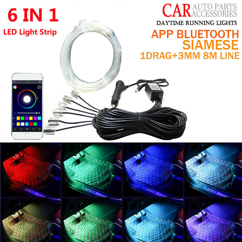 6in1 8M Car Interior Atmosphere Strip Light Fiber Optic Neon RGB APP Control UK
