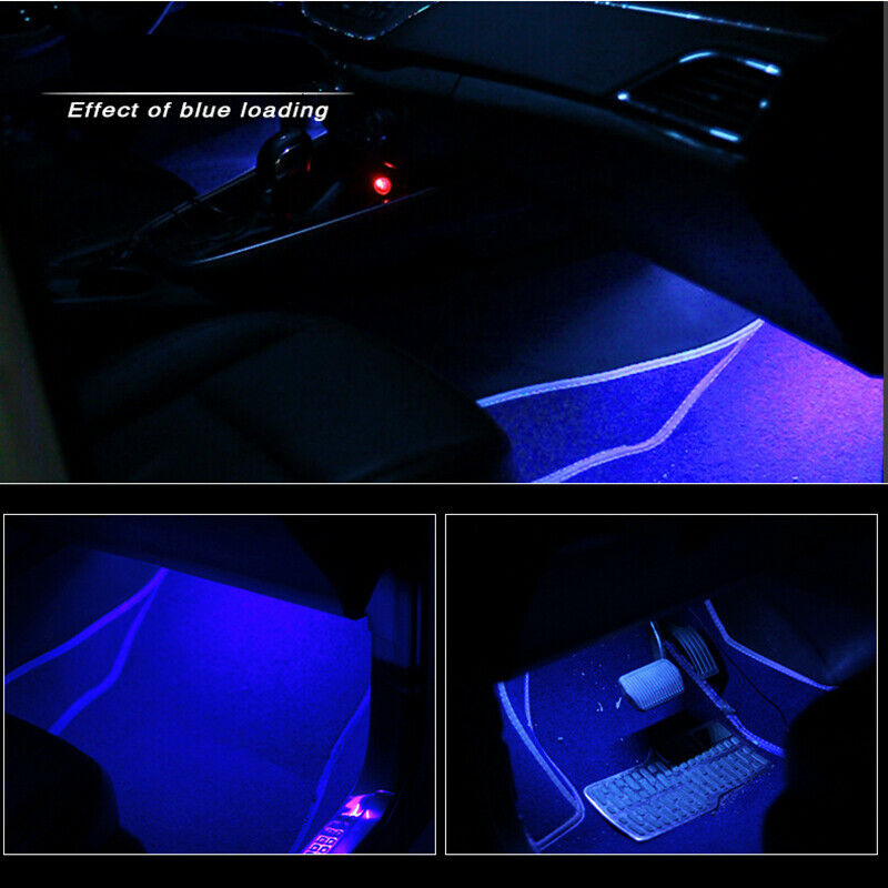 9LED Blue Car Interior Atmosphere Glow Neon String Strip Light Strip Decor Lamp