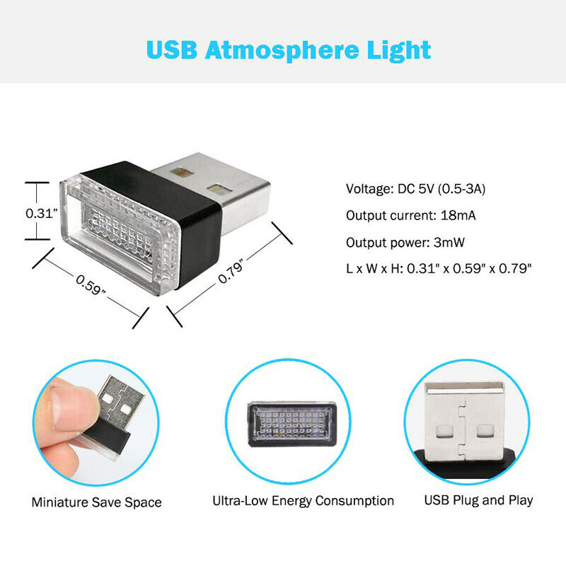 5pcs Mini USB LED Wireless Lamp Car Atmosphere Light Colorful Accessories