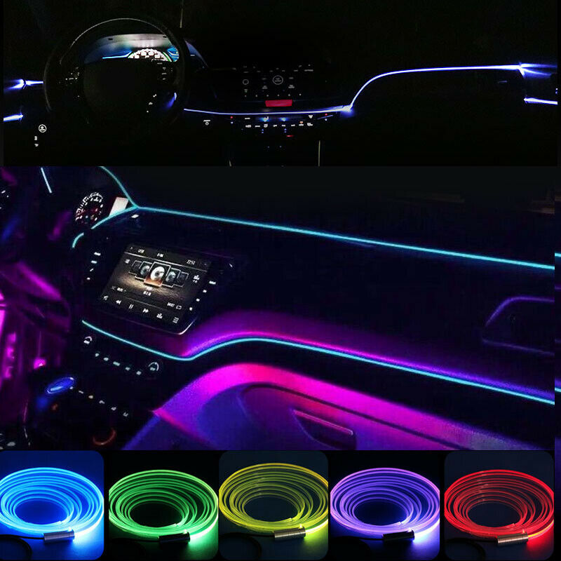 6x 8M RGB Car Fiber Optic Atmosphere Strip LED Light APP Waterproof DC Wireless