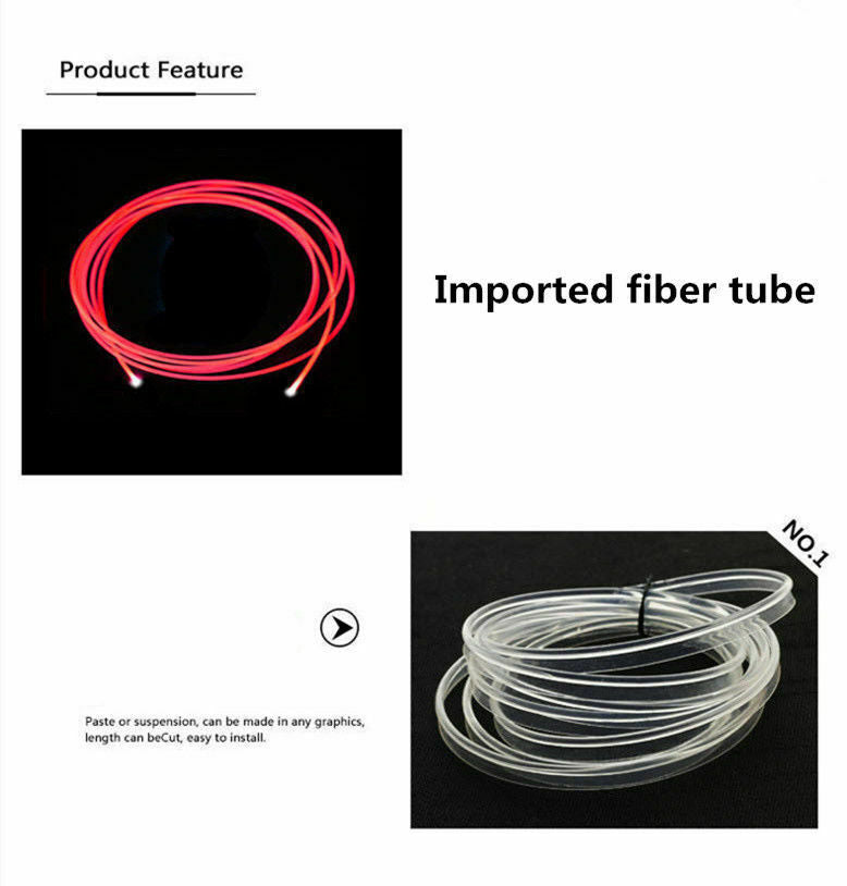 6x 8M RGB Car Fiber Optic Atmosphere Strip LED Light APP Waterproof DC Wireless