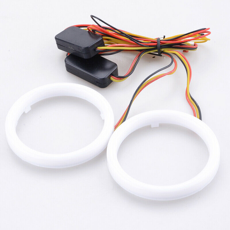 2x 80mm Angel Eyes COB Car Headlight Halo Ring White DRL Amber Turn Light UK