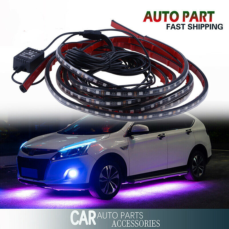 UK 90x120CM LED Strip Under Car Tube underglow Underbody System Neon Lights Kits