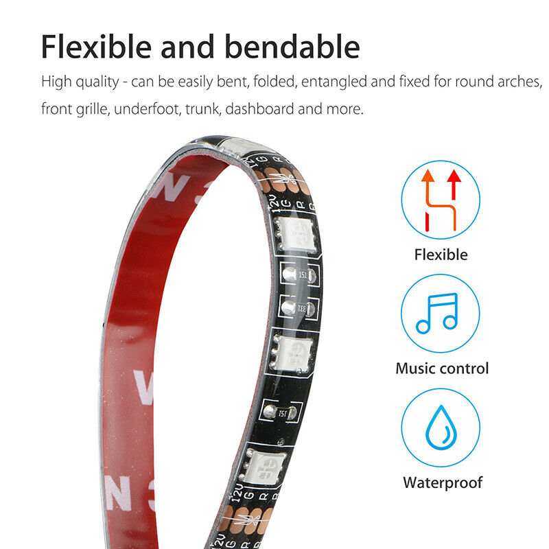 UK 90x120CM LED Strip Under Car Tube underglow Underbody System Neon Lights Kits