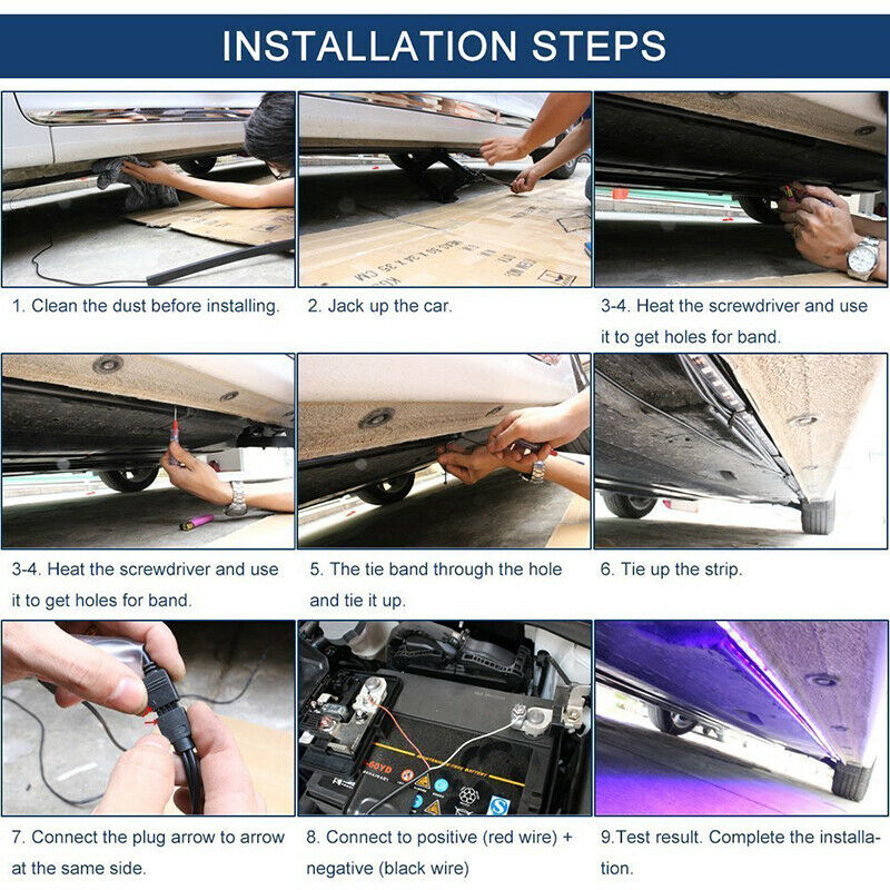 UK 90x120CM LED Strip Under Car Tube underglow Underbody System Neon Lights Kits