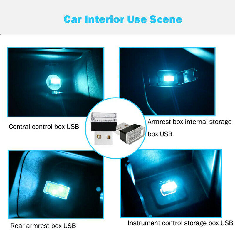 Mini USB LED IceBlue Color Wireless Lamp Car Atmosphere Light Colorful Accessory