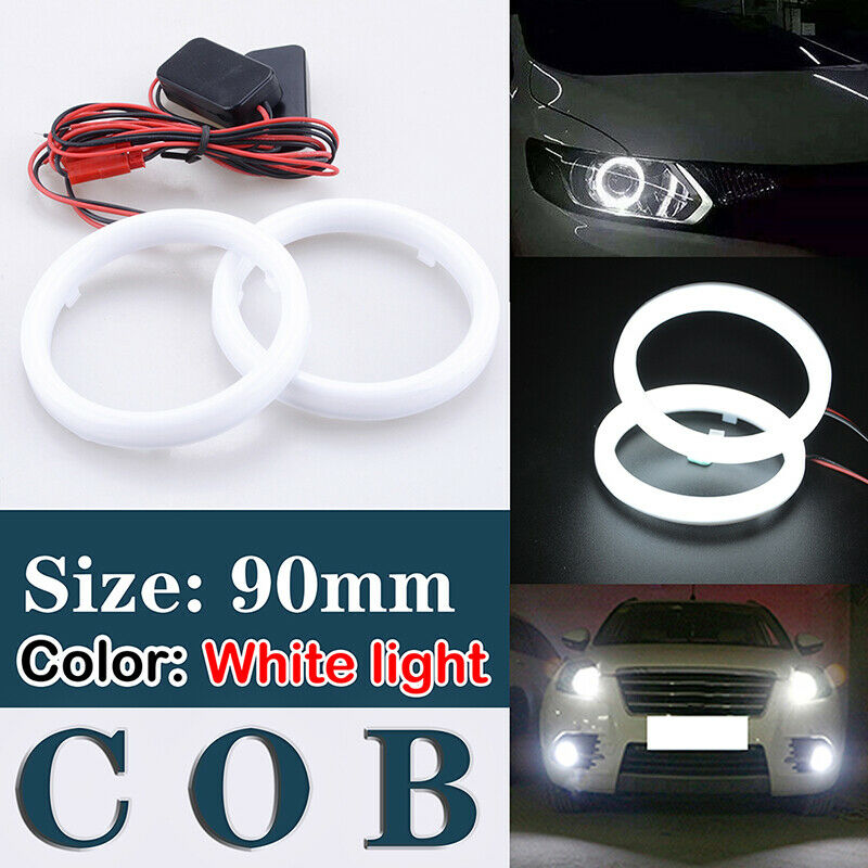 2PCS Car 90mm White COB LED Angel Eyes Halo Ring with Cover Fog light Universal