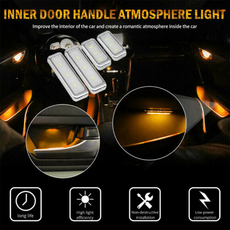 4x Yellow Car Door Bowl Handle LED Ambient Atmosphere Light Interior  Accessories