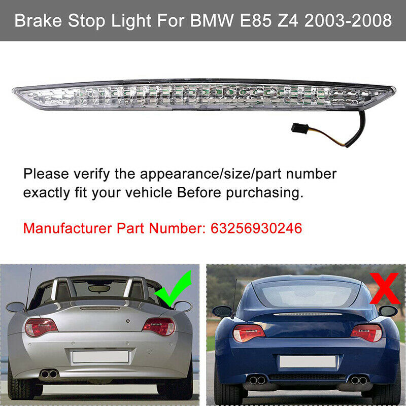 White Lens Third High Level Rear Brake Stop Light Lamp For BMW E85 Z4 2003-2008
