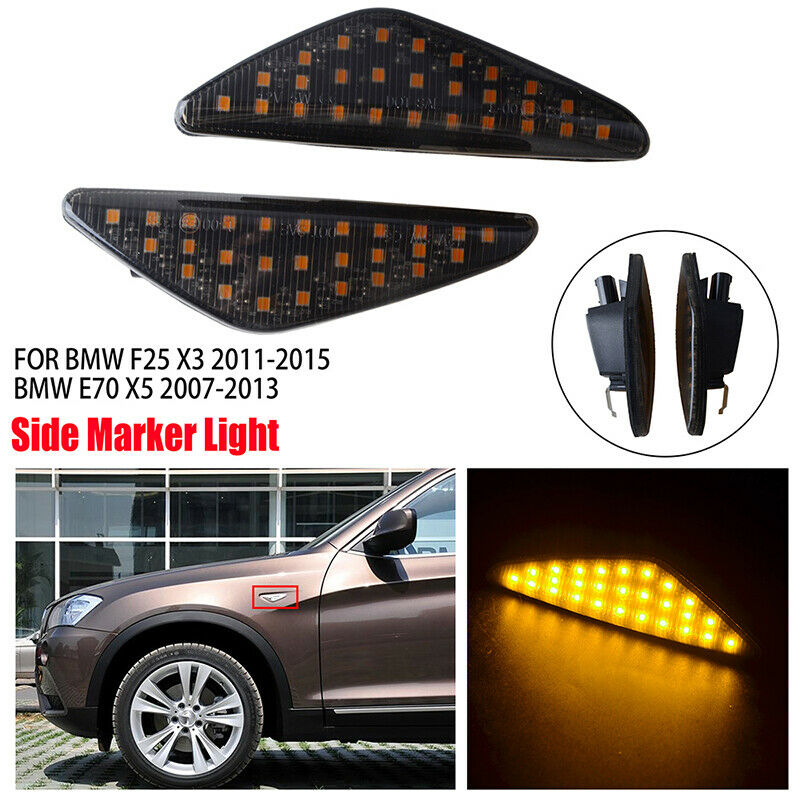 Sequential Smoked LED Side Marker Signal Lights For BMW X3 F25 X5 E70 X6 E71 E72