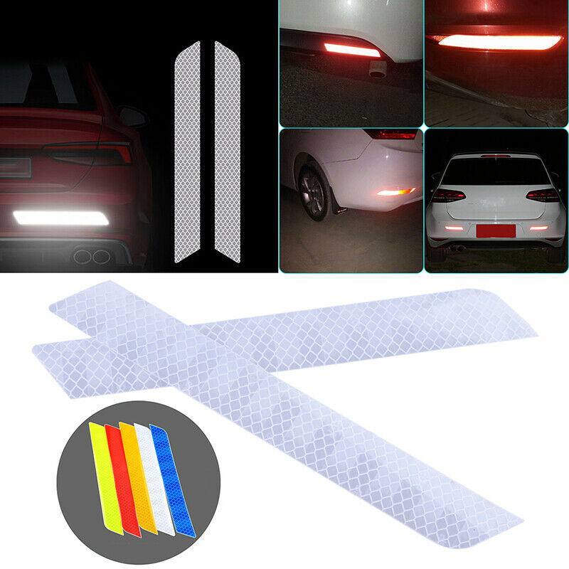 2x White Reflective Cycling Safety Warning Car Rear Bumper Decal Tape Sticker ah
