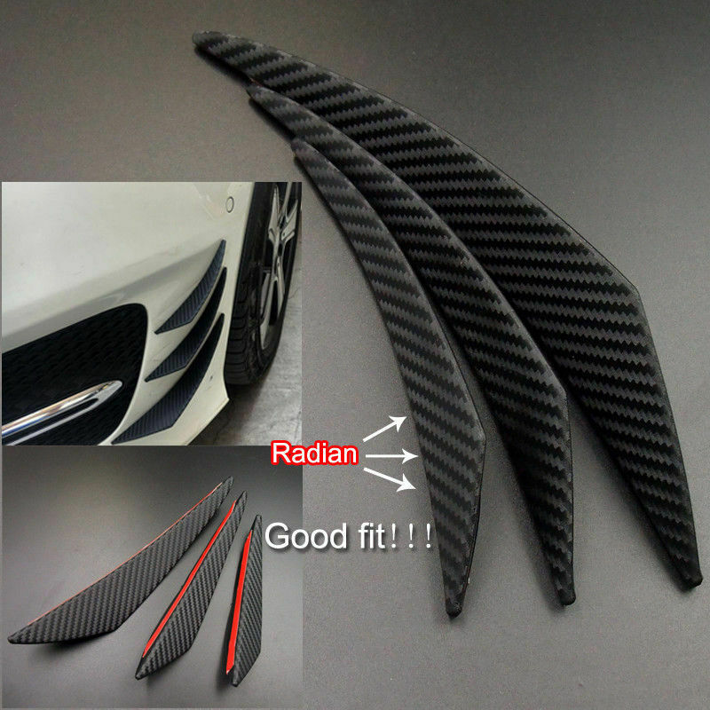 6Pcs/Set Carbon Car Front Bumper Lip Splitter Fins Body Spoiler Canards Fin Lip
