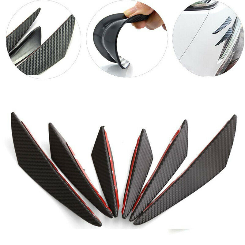 6Pcs/Set Carbon Car Front Bumper Lip Splitter Fins Body Spoiler Canards Fin Lip