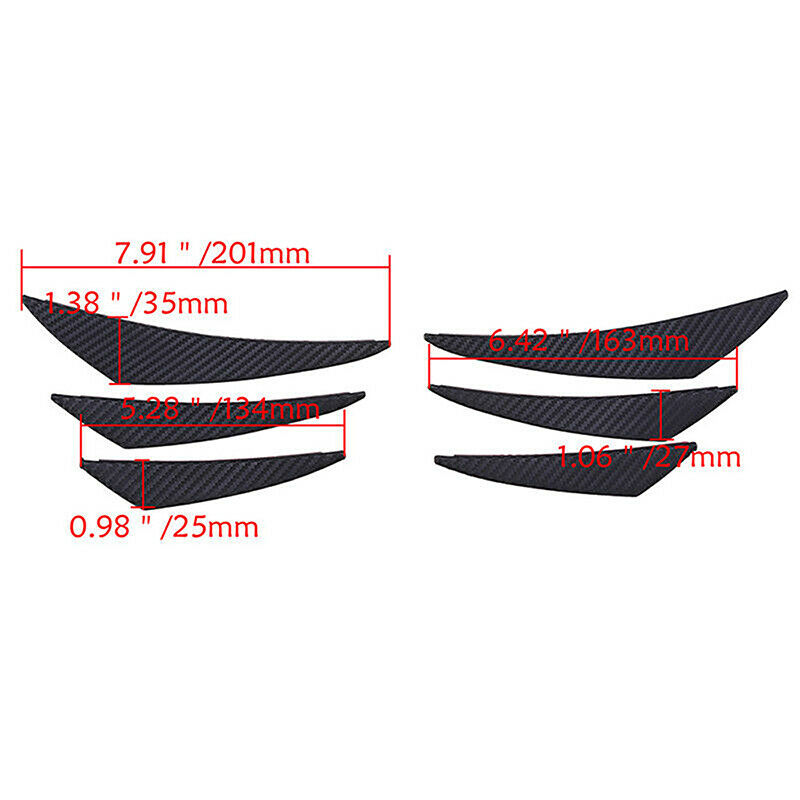 6Pcs/Set Carbon Car Front Bumper Lip Splitter Fins Body Spoiler Canards Fin Lip