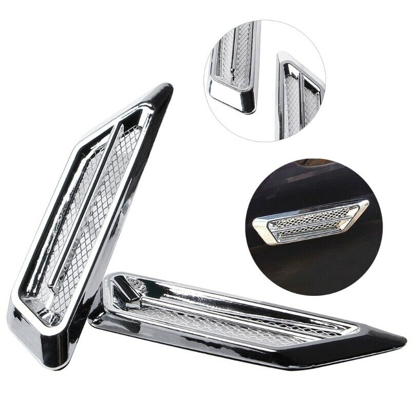 Chrome Silver Car Vehicle Air Flow Fender Side Vent Decor Stickers Accessory