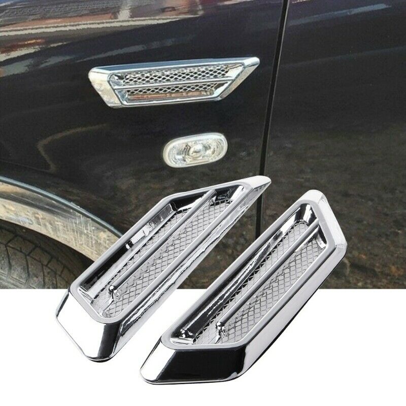 Chrome Silver Car Vehicle Air Flow Fender Side Vent Decor Stickers Accessory