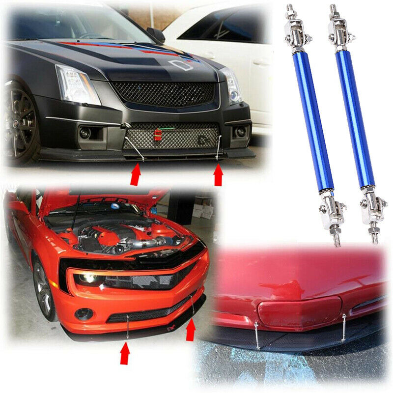 2X 3.9''Adjustable Bumper Lip Splitter Rod Brace Tie Bar Support Blue Racecar ah