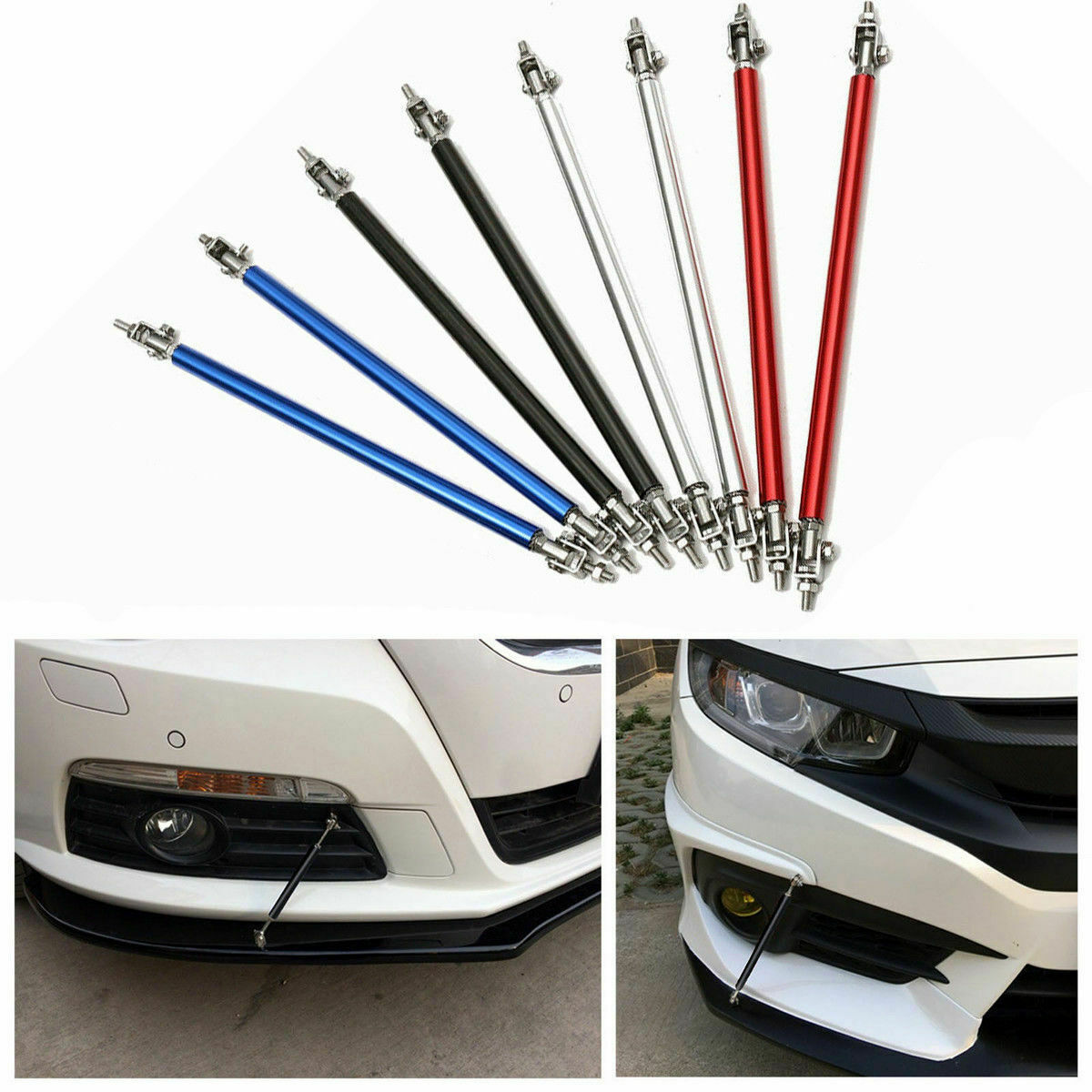 2x Adjustable 2.9"-5.2" Bumper Lip Splitter Rod Strut Tie Bar Support royalblue