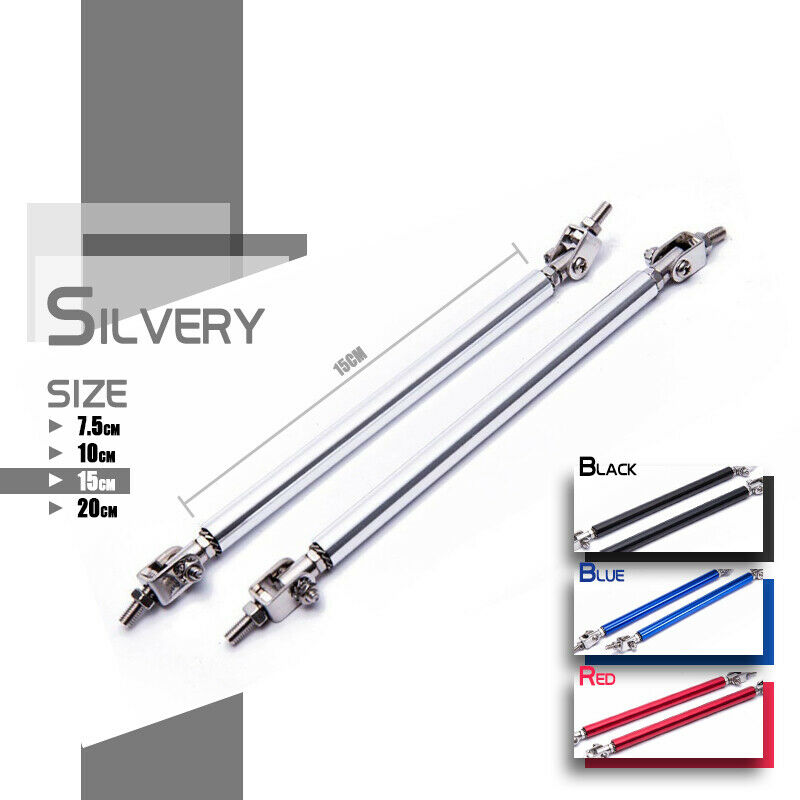 20cm Silver Front Rear Bumper Lip Rod Splitter Support Bar Adjustable For Civic