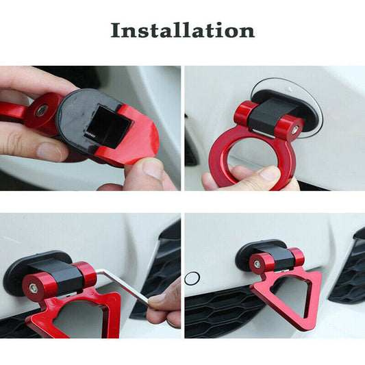 1pc Black Universal Car Racing Triangle Tow Hook Front Rear Bumper Decoration