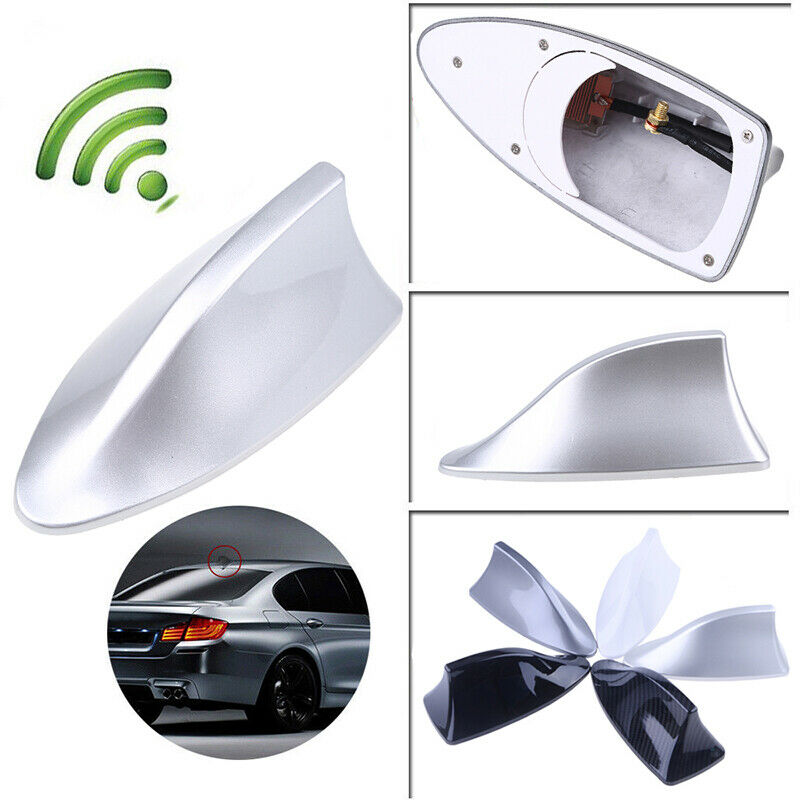 Silver Car Shark Fin Aerial Antenna Mast Roof AM/FM Radio Signal For BMW AUTO 1